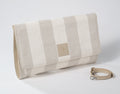 Anne Oversized Linen & Leather Clutch: Crema/Grey Cabana Stripe