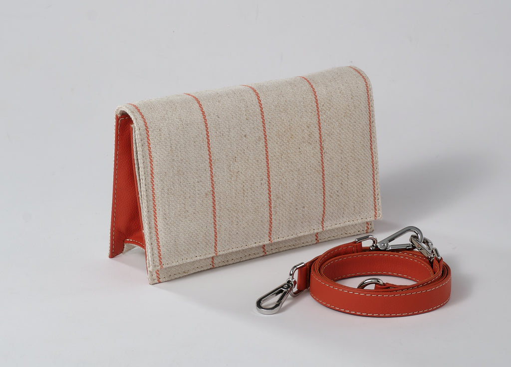 Jules Linen & Leather Clutch: Natural/Mango Lines