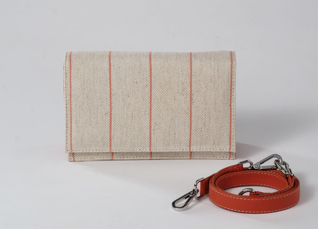 Jules Linen & Leather Clutch: Natural/Mango Lines