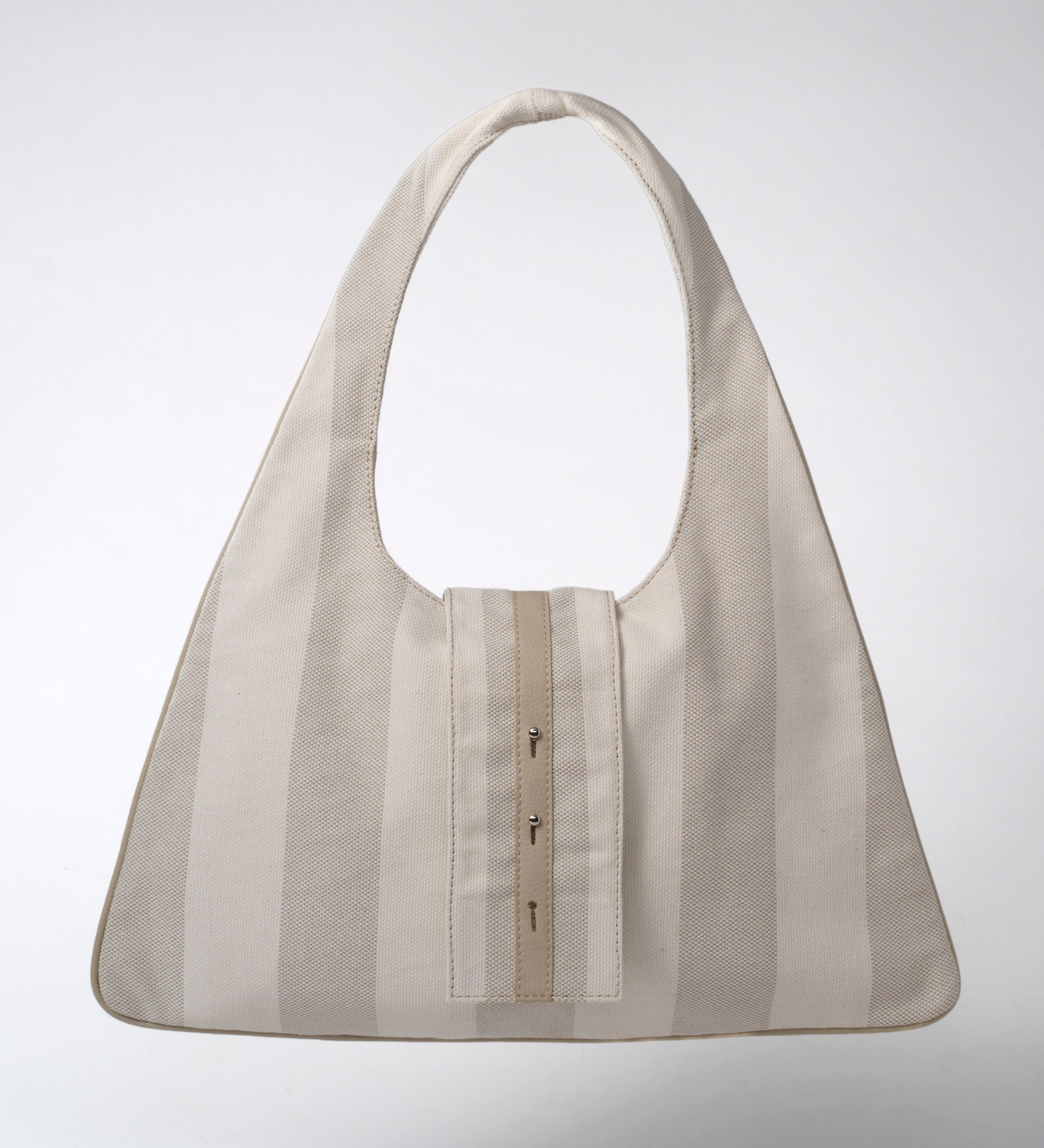 Fabiola Triangular Hobo Tote- Crema/Grey Cabana Stripe