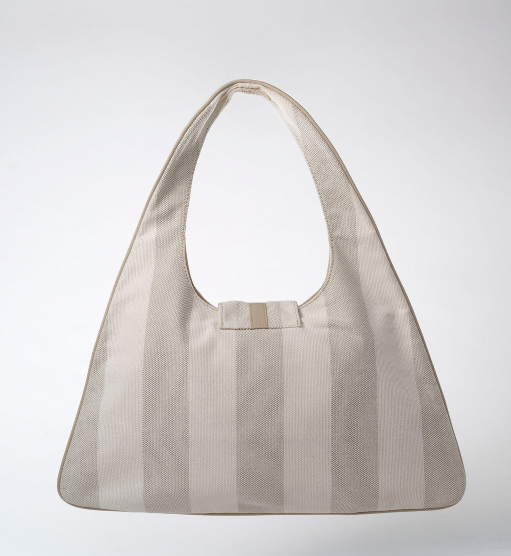 Fabiola Triangular Hobo Tote- Crema/Grey Cabana Stripe