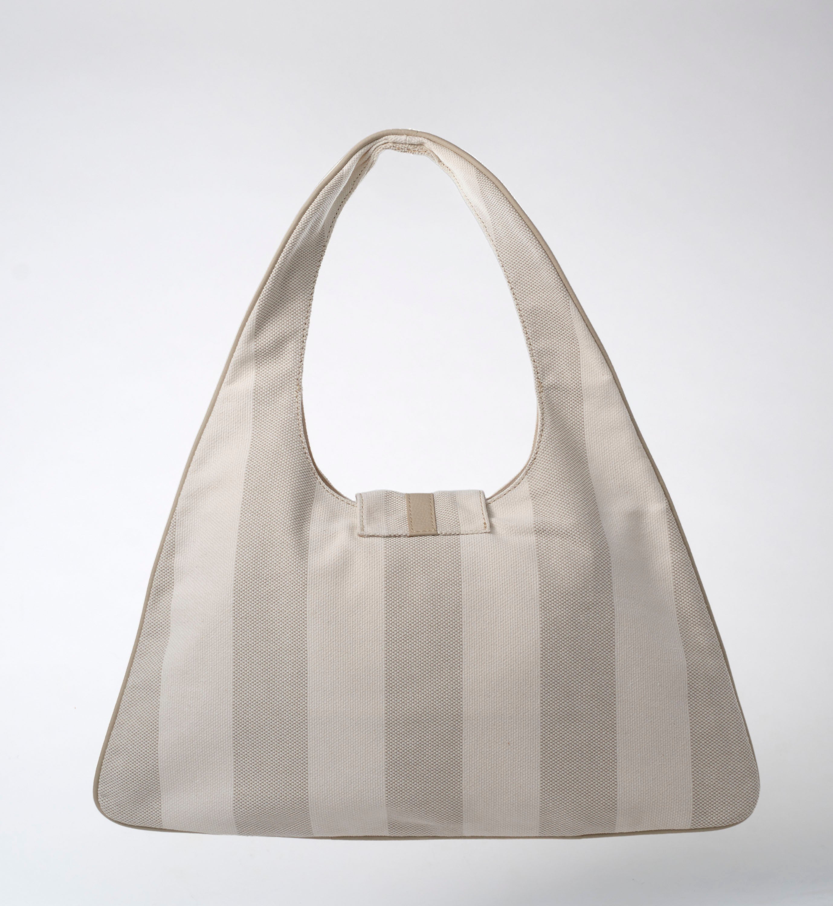 Fabiola Triangular Hobo Tote- Crema/Grey Cabana Stripe
