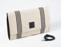 Erika Oversized Linen & Leather Clutch: Natural/Black Stripes