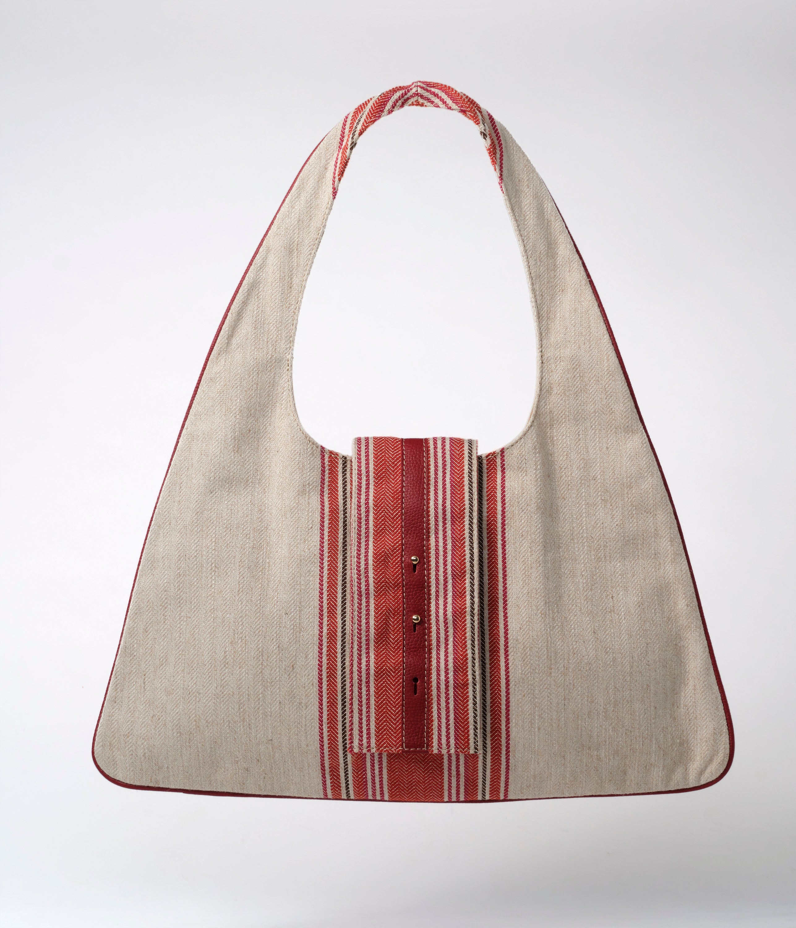Monica Triangular Hobo Tote- Natural/Red Stripe