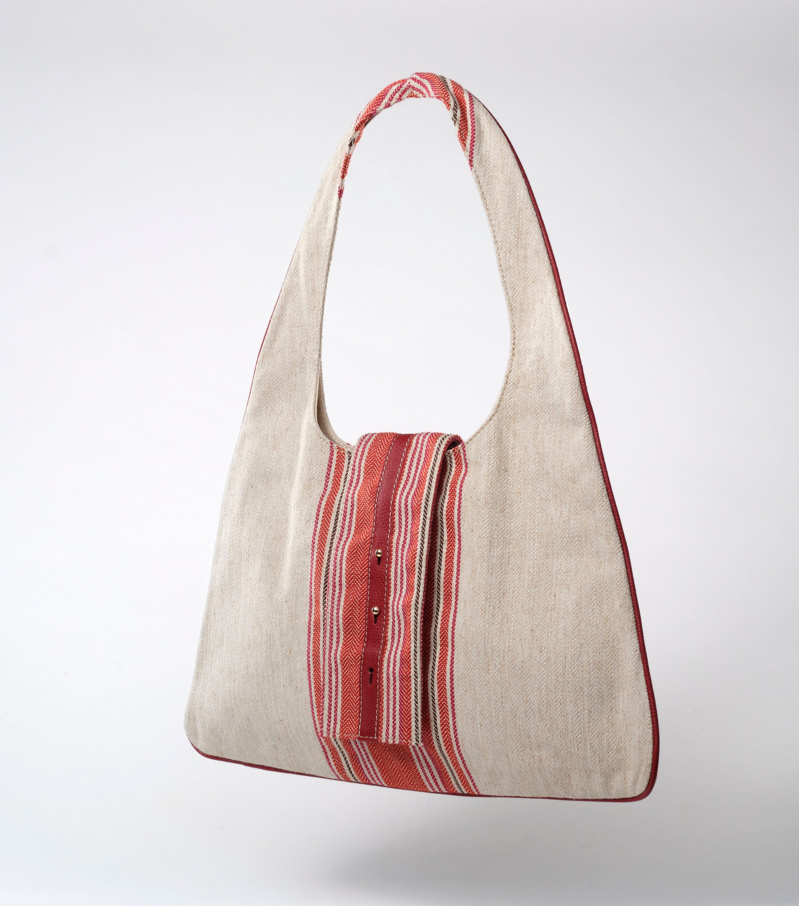 Monica Triangular Hobo Tote- Natural/Red Stripe