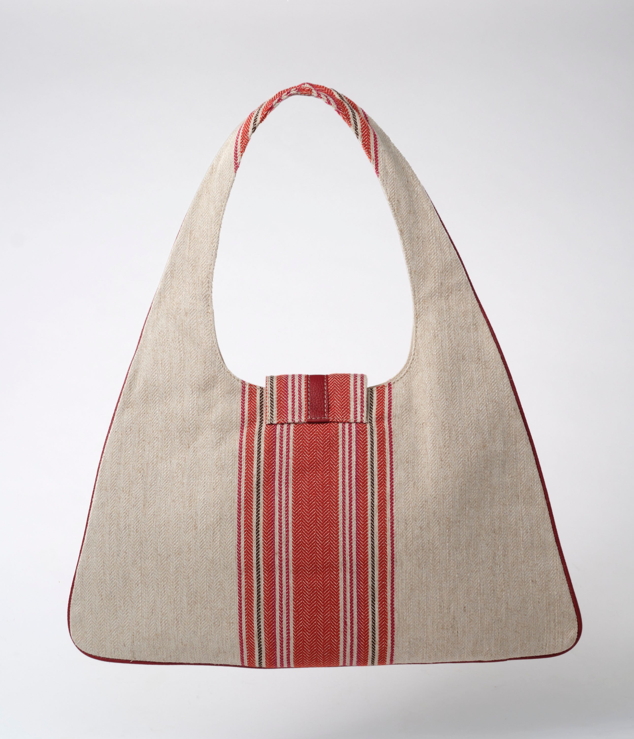 Monica Triangular Hobo Tote- Natural/Red Stripe