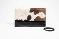 Jess Haircalf & Leather Oversized Clutch - Flat White Coffee Brindle & Black Noir