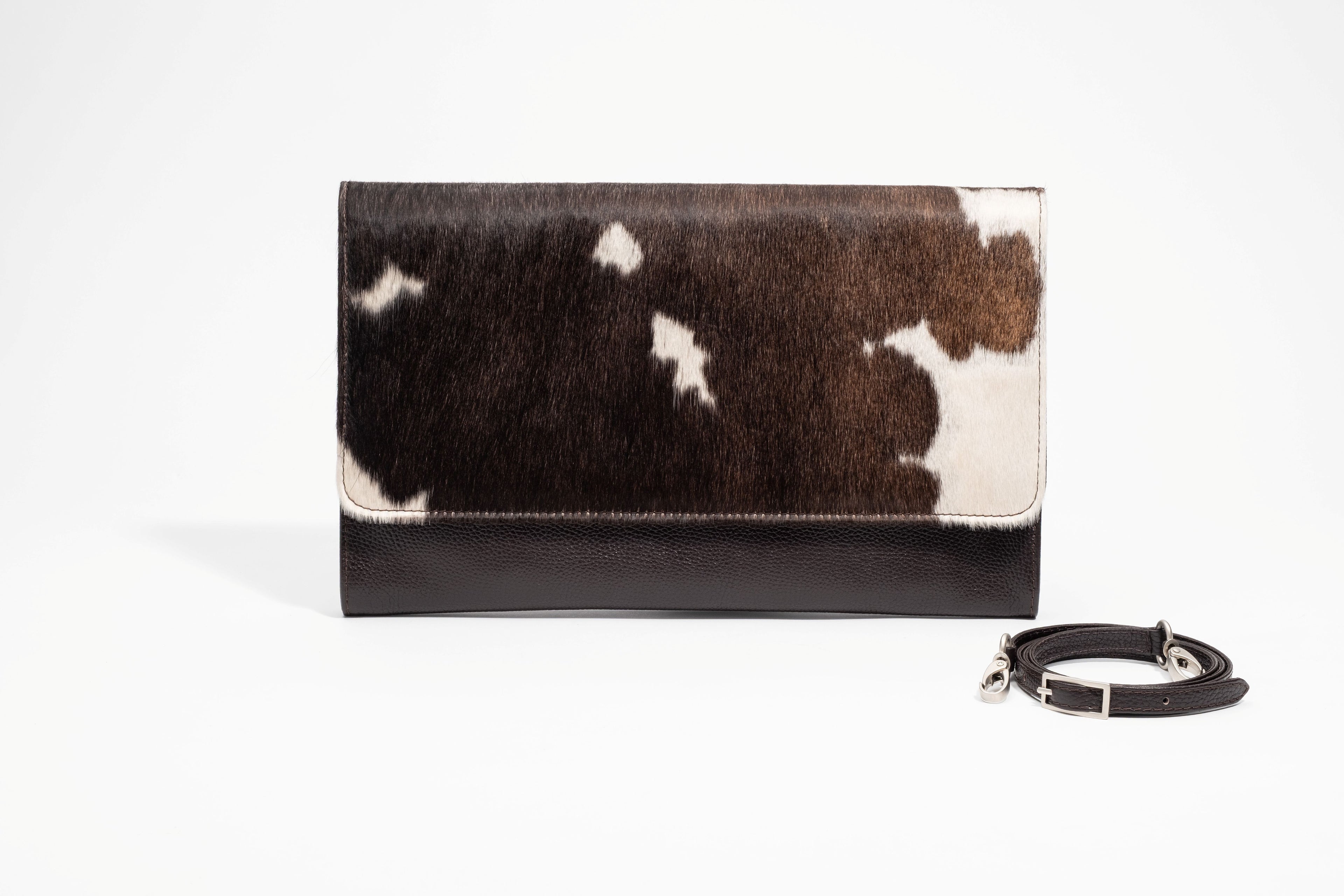 Jess Ponyhair & Leather Oversized Clutch - Cafe con leche Brindle & Dark Chocolate